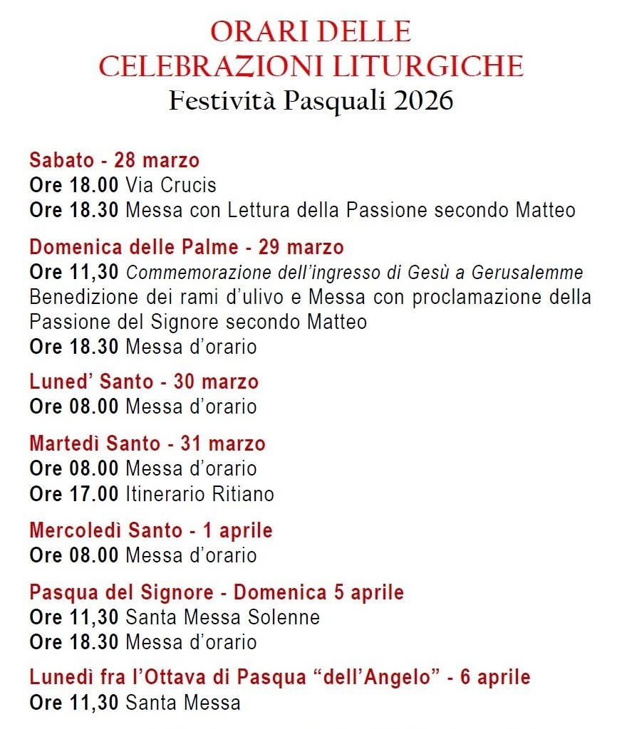 SETTIMANA SANTA E PASQUA 2026